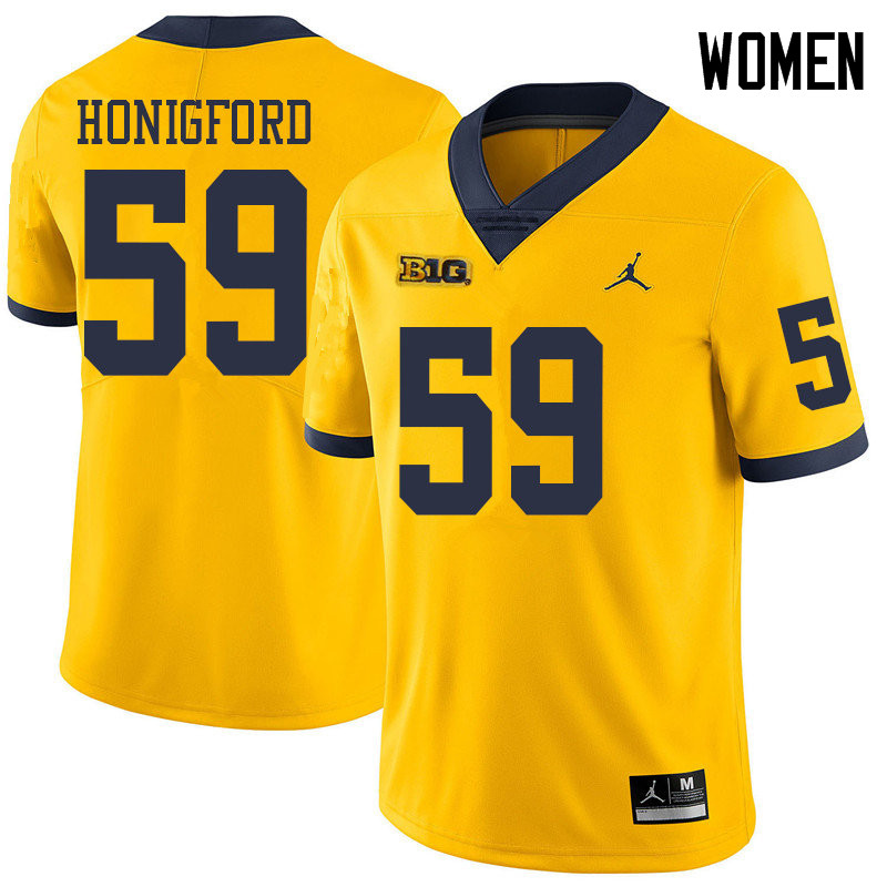 Jordan Brand Women #59 Joel Honigford Michigan Wolverines College Football Jerseys Sale-Yellow